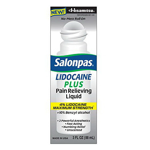 Salonpas Lidocaine Plus Pain Relieving Liquid Ni Mess Roll-On With 4% Lidocaine Maxmium Strength, 3 oz